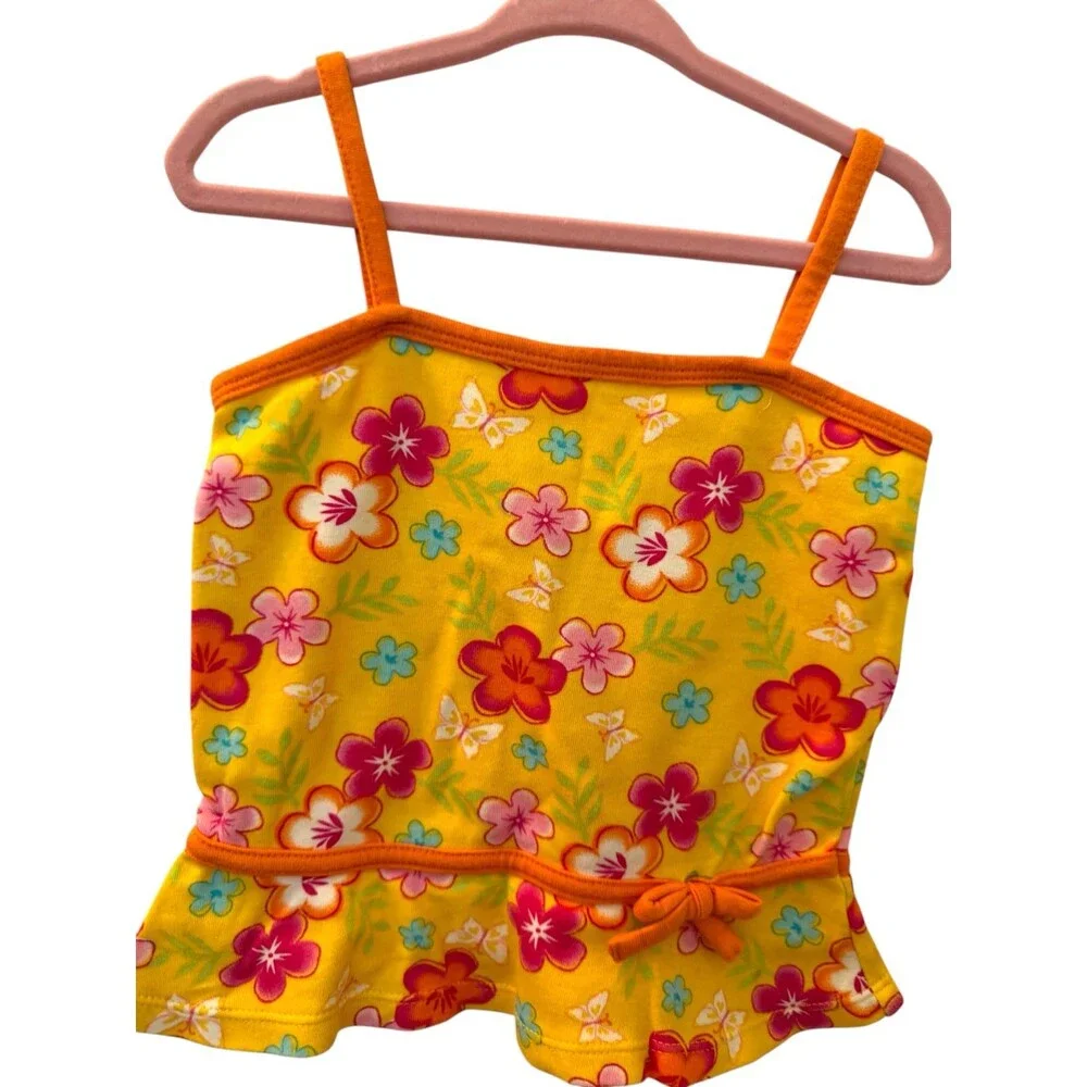 Vintage Y2K Kids Connection 24M Hawaiian Floral Tank Top Orange Yellow Pink